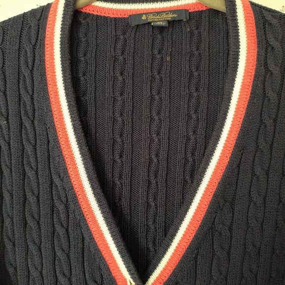 Brooks Brothers Cardigan Tennis Sweater Womens XL Navy Cotton Cable Knit *Pls Rd - Picture 4 of 16